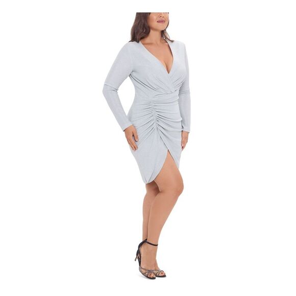 BETSY & ADAM Womens Gathered Long Sleeve Knee Length Formal Faux Wrap Dress - Picture 2 of 3